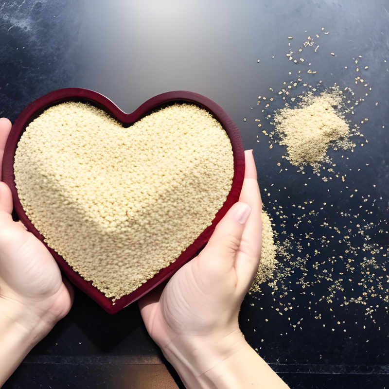 Semillas de quinoa en un bowl con forma de corazon